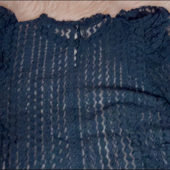 Black Sheer Crochet Mock Neck Long Sleeve Blouse - Picture 4 of 6